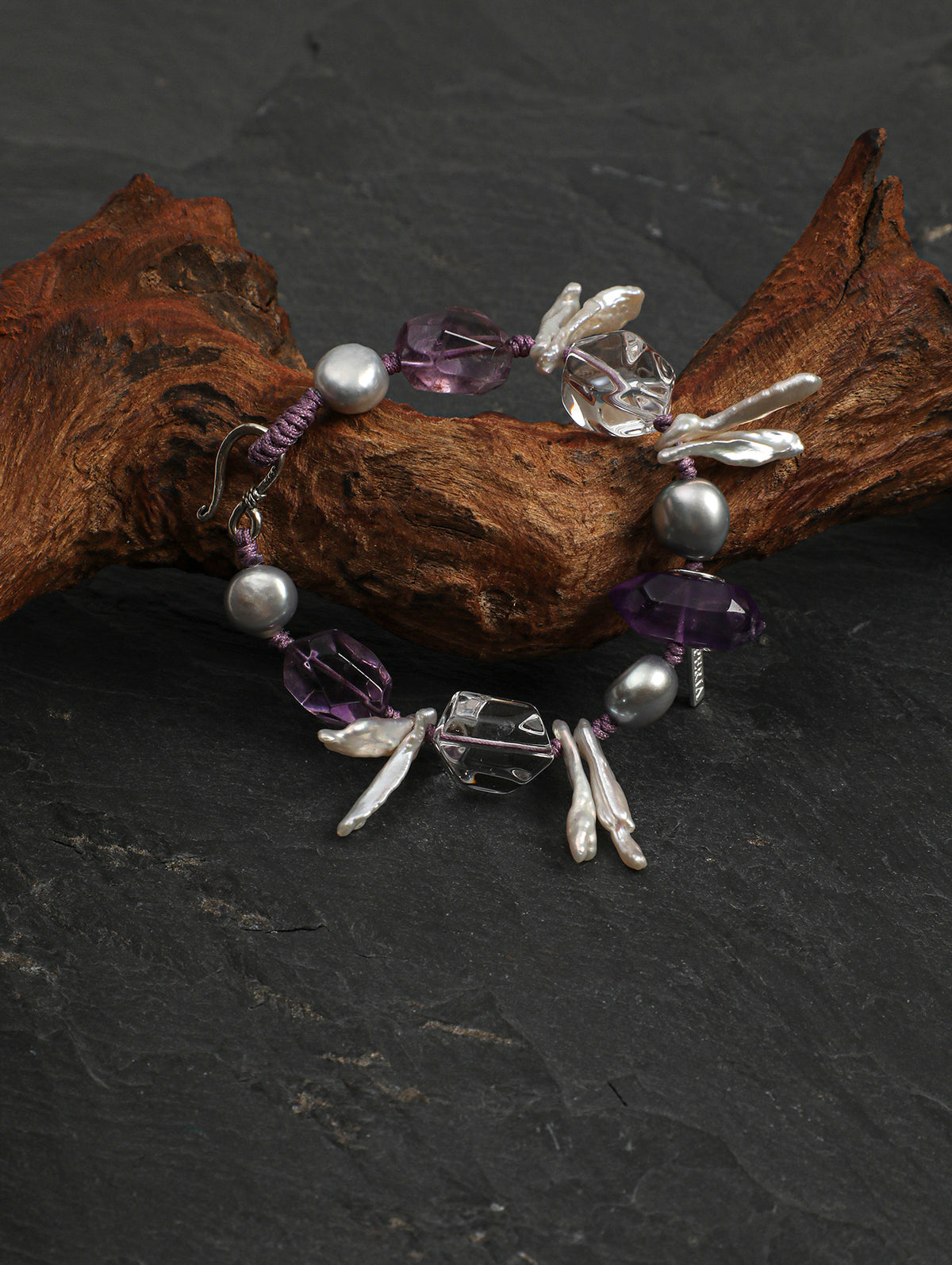 Amethyst & Baroque-Style Bead Bracelet | ORIVENNE
