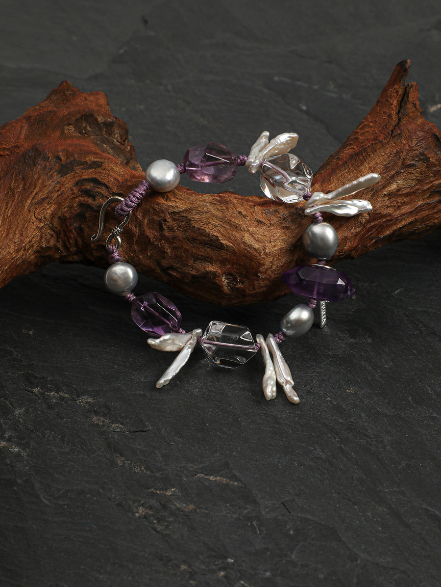 Amethyst & Baroque-Style Bead Bracelet | ORIVENNE