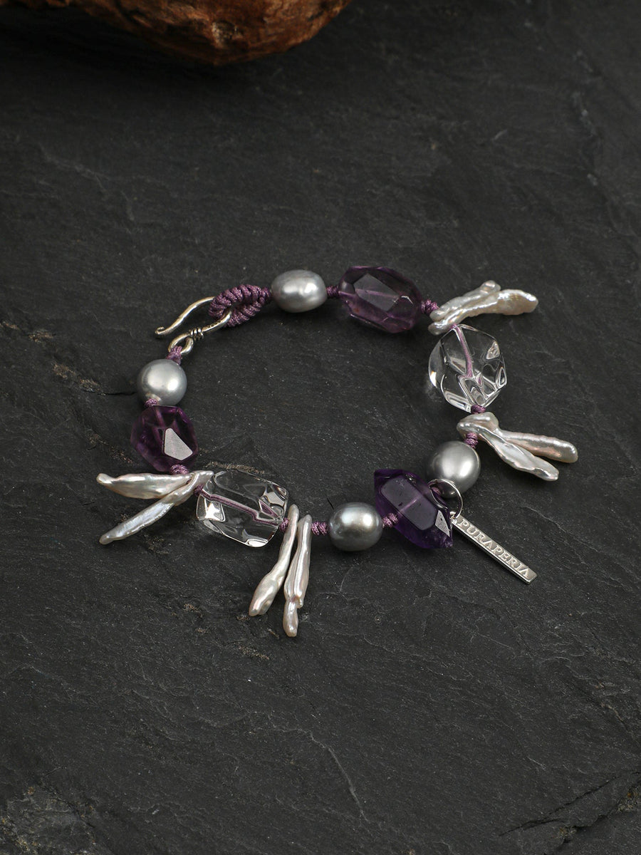 Amethyst & Baroque-Style Bead Bracelet | ORIVENNE