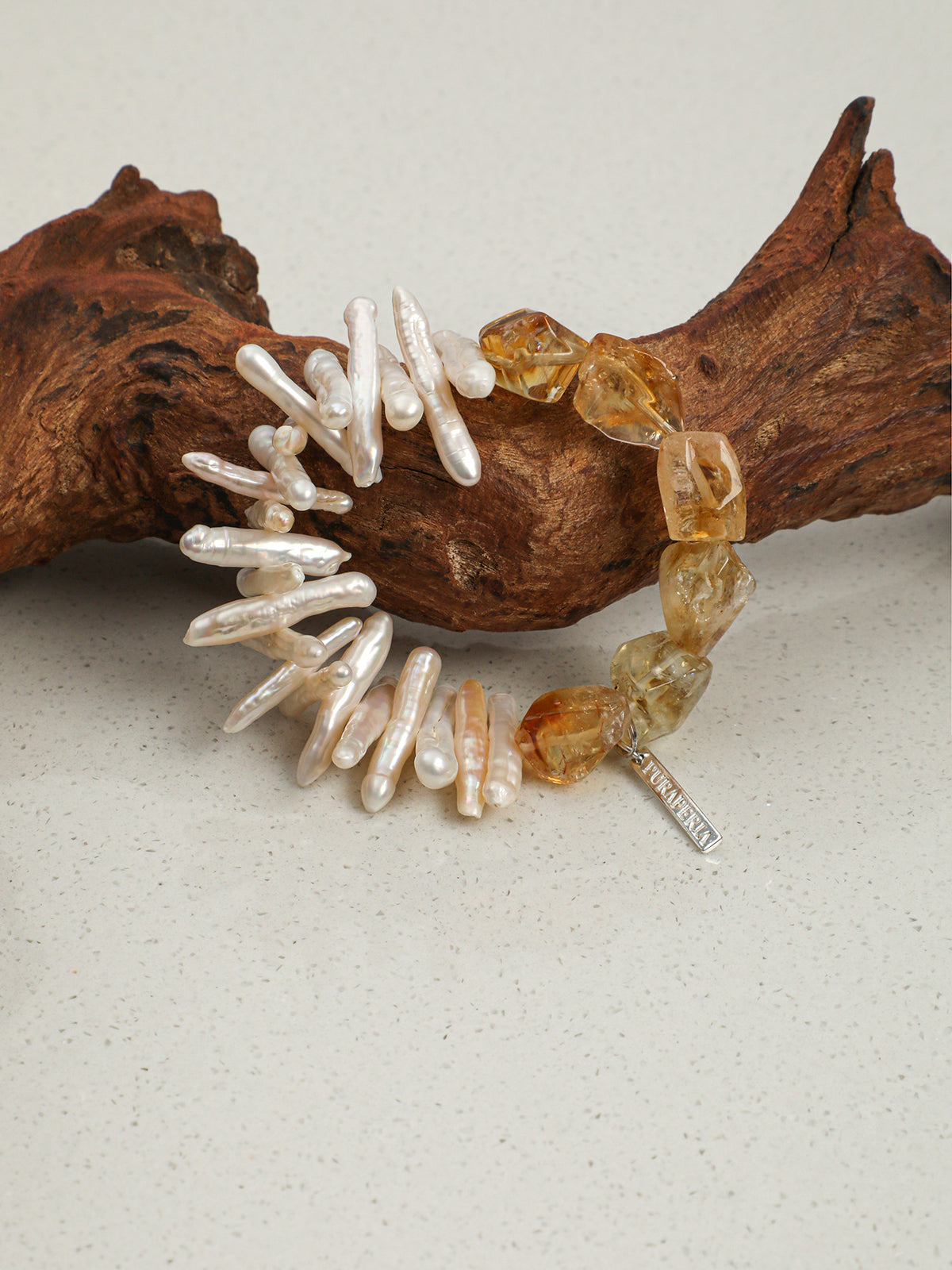 Golden Citrine & Baroque-Style Bead Stretch Bracelet | ORIVENNE