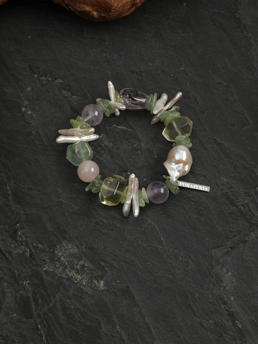 Pastel Prehnite & Amethyst Stretch Bracelet | ORIVENNE