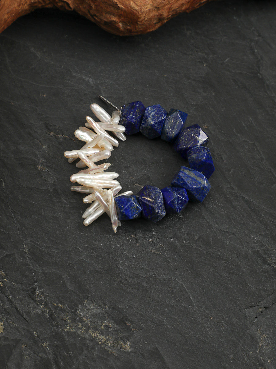 Lapis Lazuli & Baroque Bead Stretch Bracelet | ORIVENNE