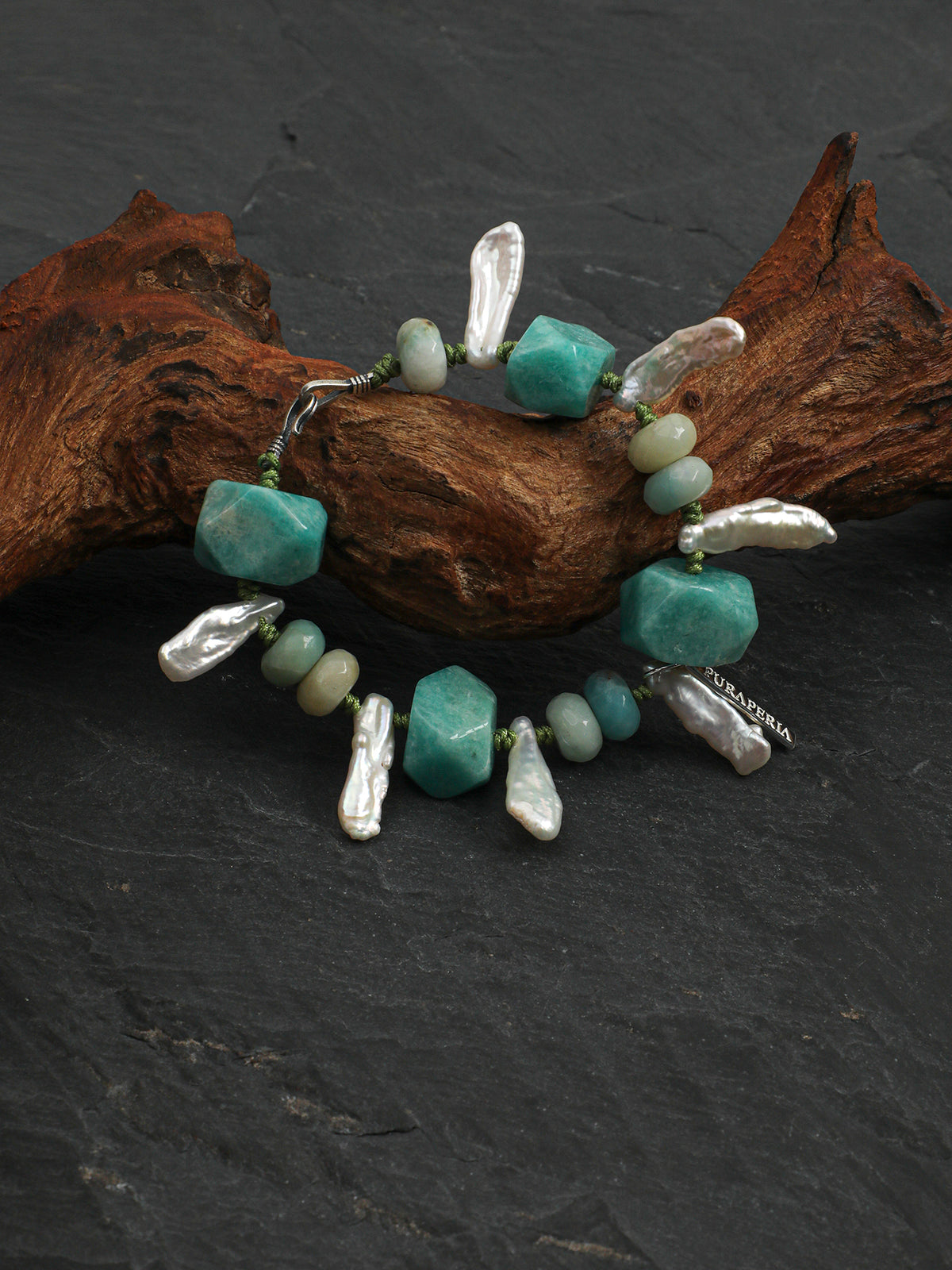 Amazonite & Baroque-Style Bead Hook Bracelet | ORIVENNE