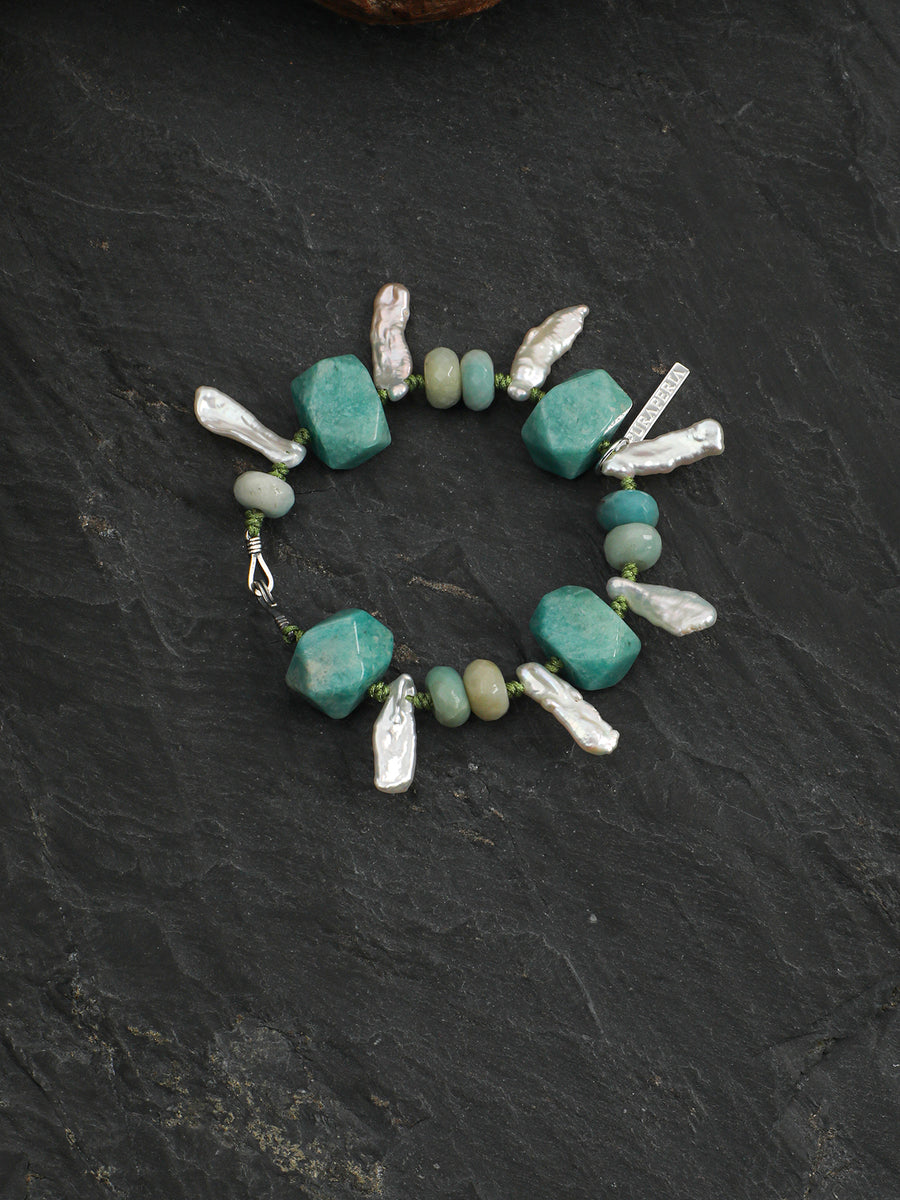 Amazonite & Baroque-Style Bead Hook Bracelet | ORIVENNE
