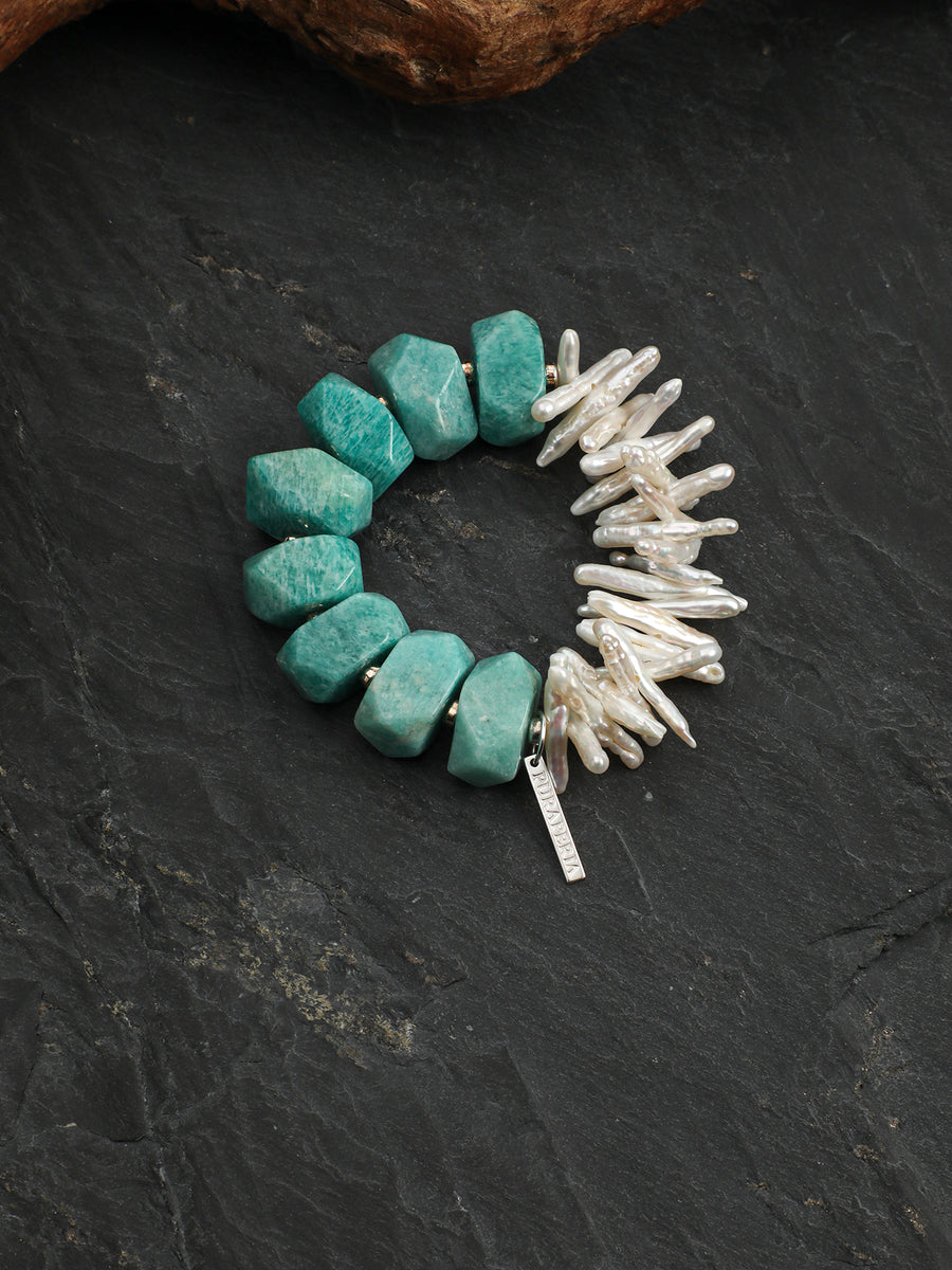 Amazonite & Baroque-Style Bead Stretch Bracelet | ORIVENNE