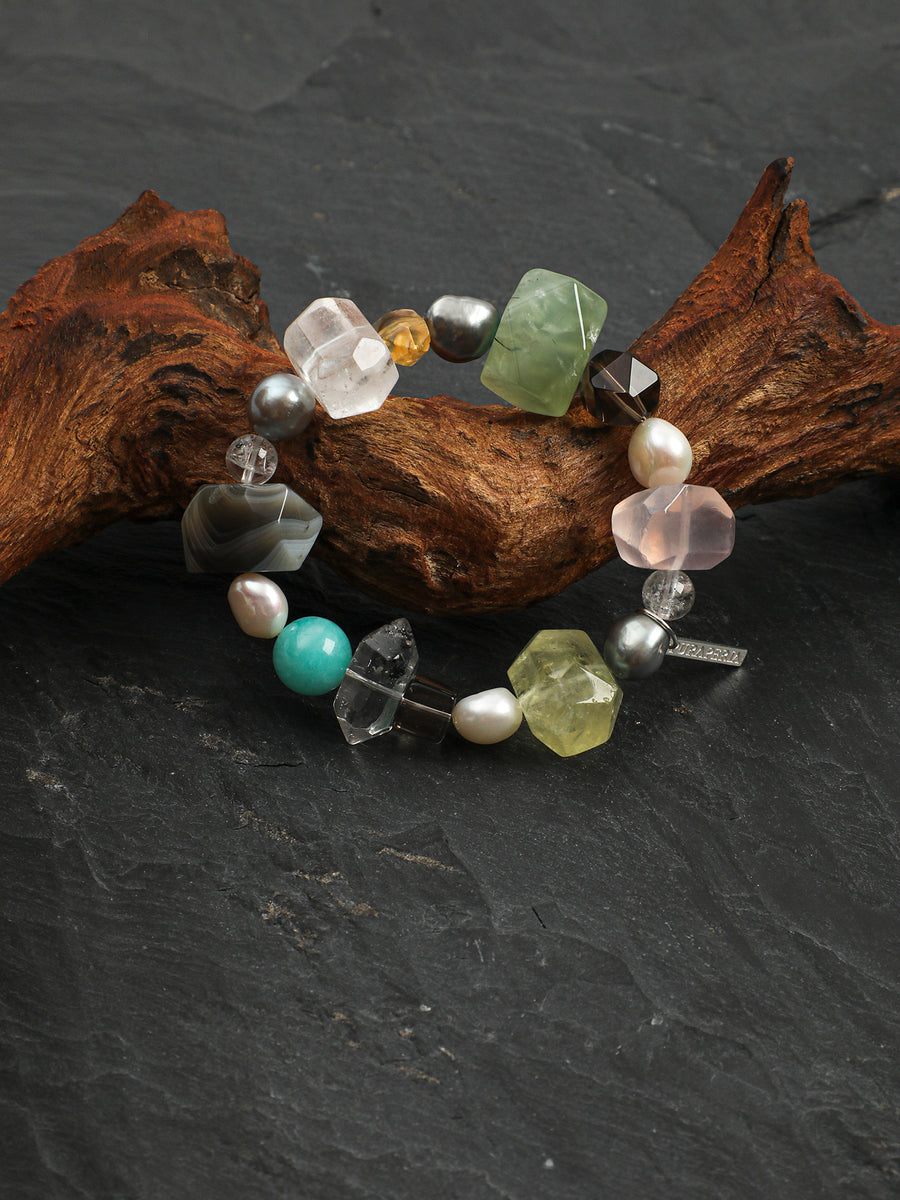 Pastel Gemstone & Baroque Pearl Stretch Bracelet | ORIVENNE