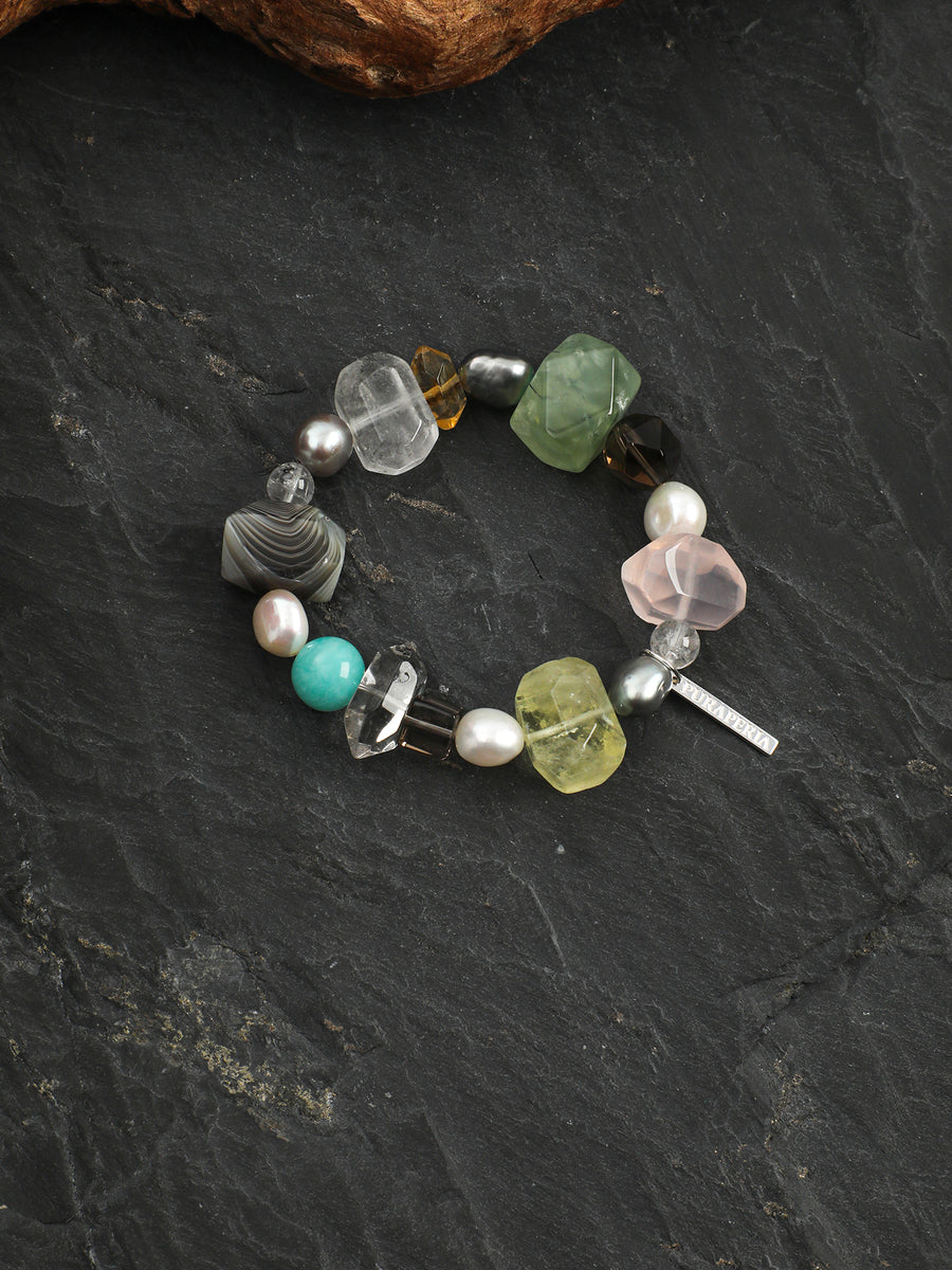 Pastel Gemstone & Baroque Pearl Stretch Bracelet | ORIVENNE