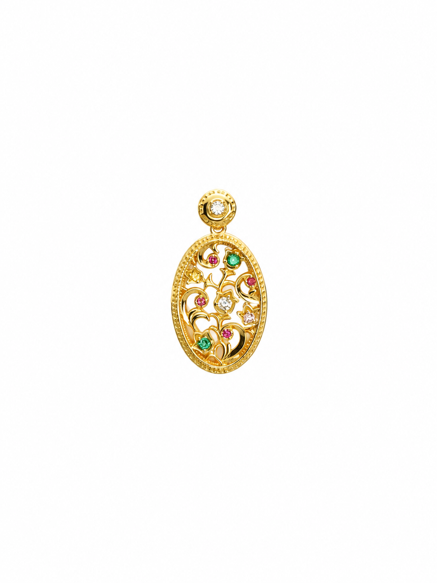 Vintage Woven White Mother-of-Pearl Pendant, 18K Gold-Plated 925 Sterling Silver, 2.6 cm - V-1036