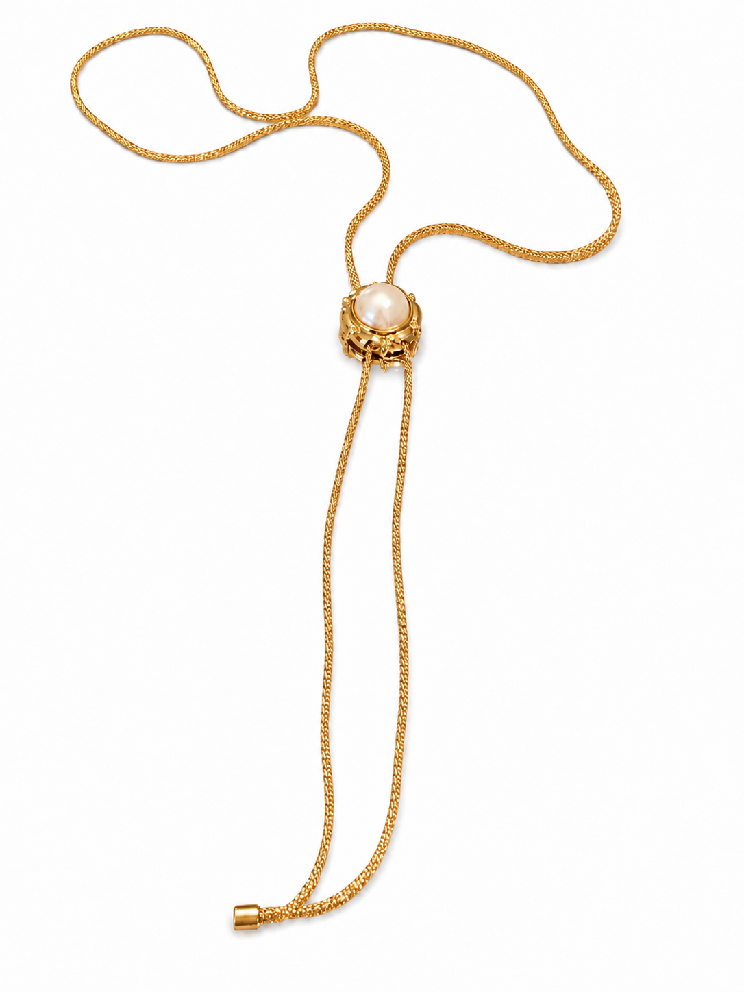 Adjustable Sliding Pearl Long Sweater Necklace, 18K Gold-Plated 925 Sterling Silver, 65-70 cm - V-1026