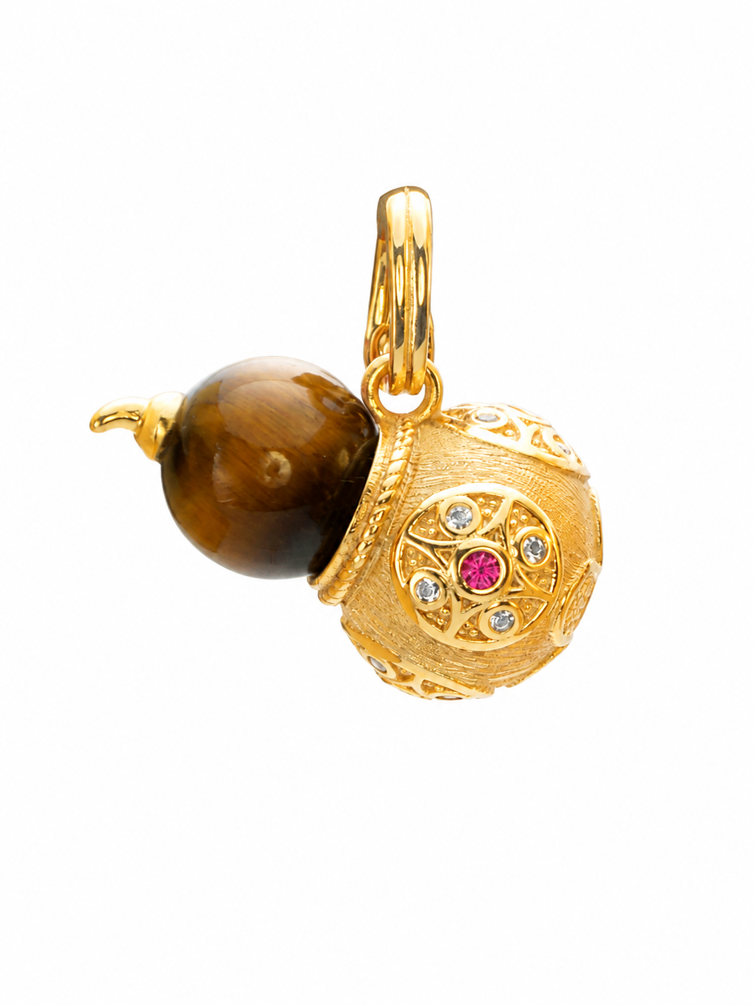 Tiger's Eye Gourd Pendant, 18K Gold-Plated 925 Sterling Silver, 2 cm - V-1041