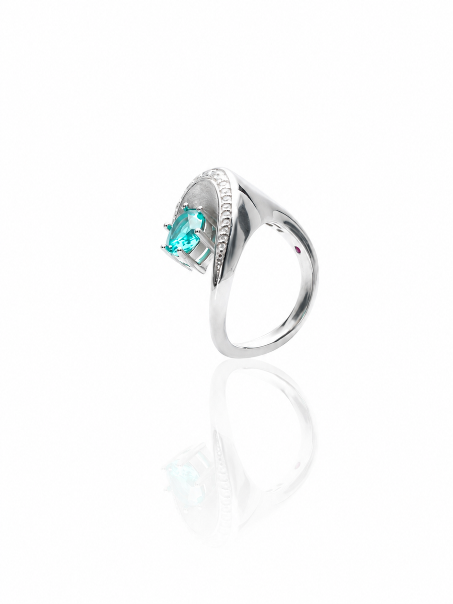 Brushed Conch Paraiba-Color Statement Ring, Rhodium-Plated 925 Sterling Silver, US Sizes 6-8 - V-1002