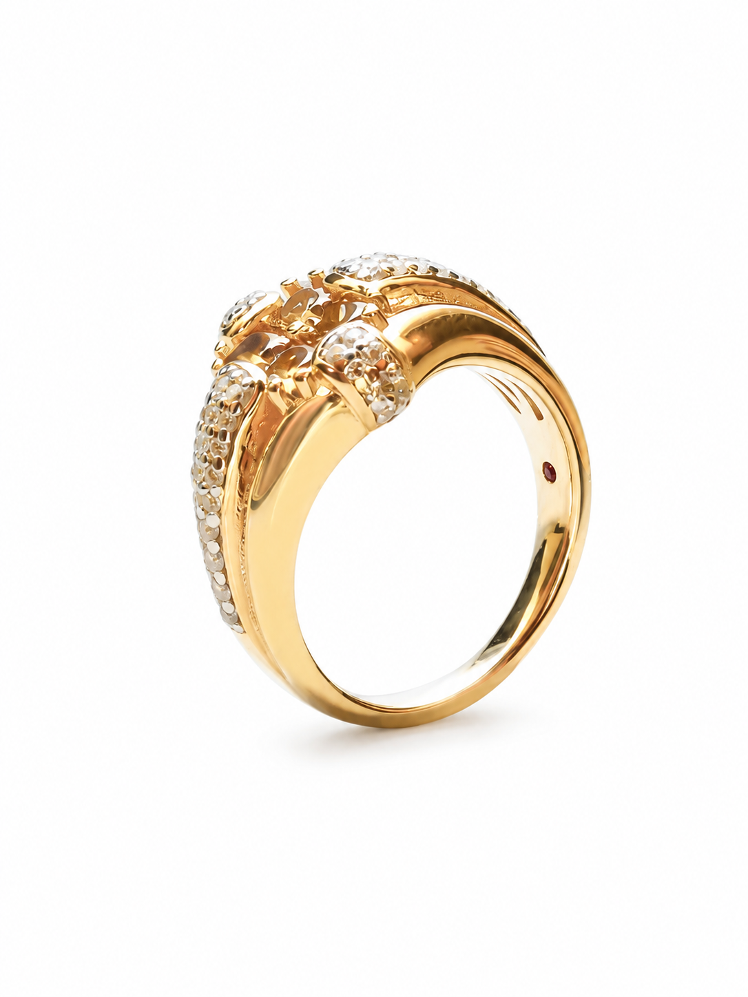 Yellow Nano Zirconia Cross Ring, 18K Gold-Plated 925 Sterling Silver, US Sizes 6-8 - V-1024