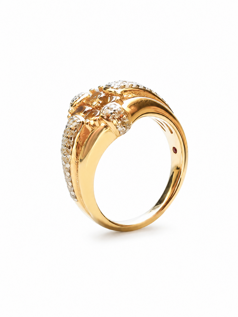 Yellow Nano Zirconia Cross Ring, 18K Gold-Plated 925 Sterling Silver, US Sizes 6-8 - V-1024