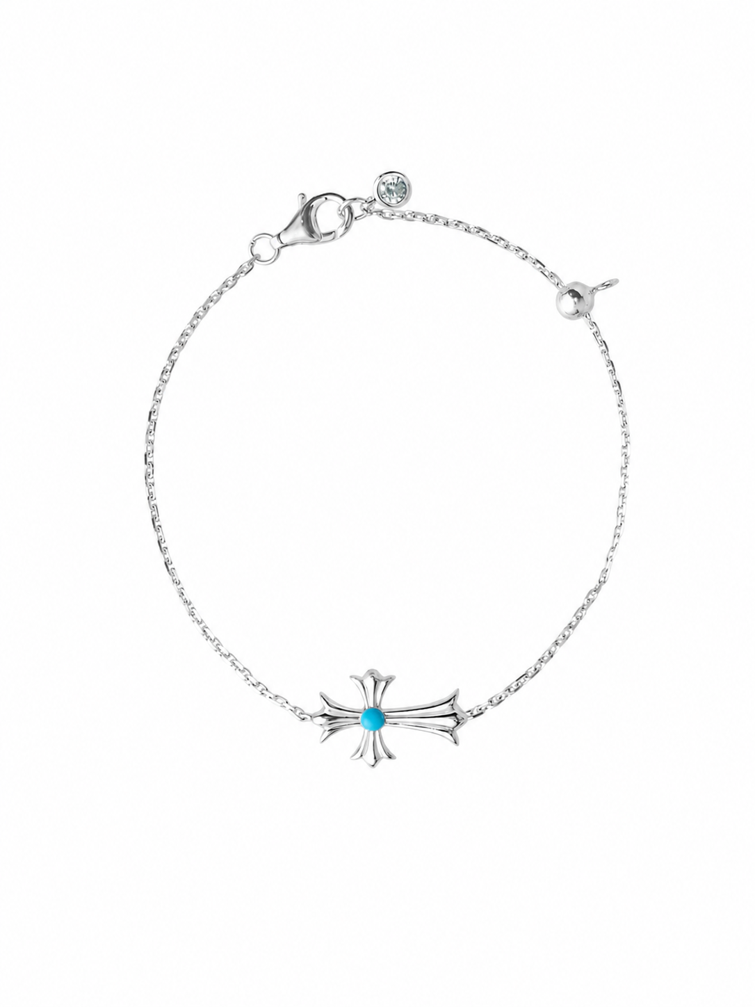 Stabilized Turquoise Cross Bracelet, Rhodium-Plated 925 Sterling Silver, 15 cm - V-1044