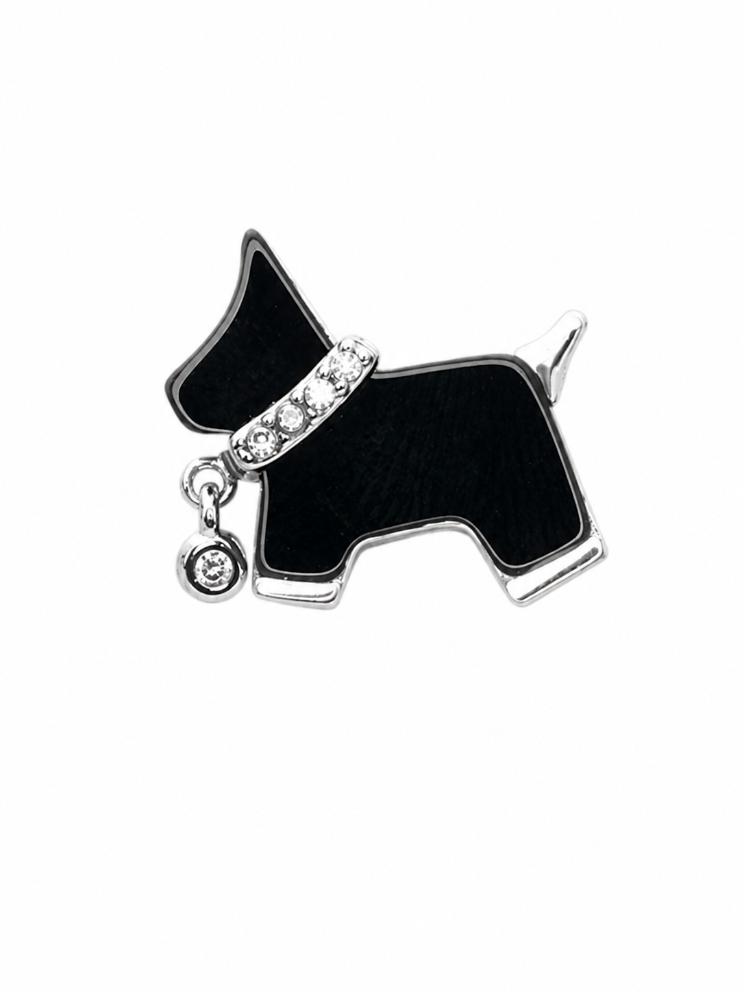 Black Onyx Dog Pendant, Rhodium-Plated 925 Sterling Silver, 1.3 cm - V-1038