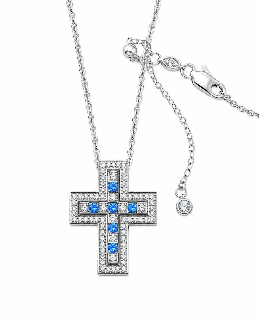 Convertible Detachable Cross Pendant Necklace, Rhodium-Plated 925 Sterling Silver, 45 cm - V-1029