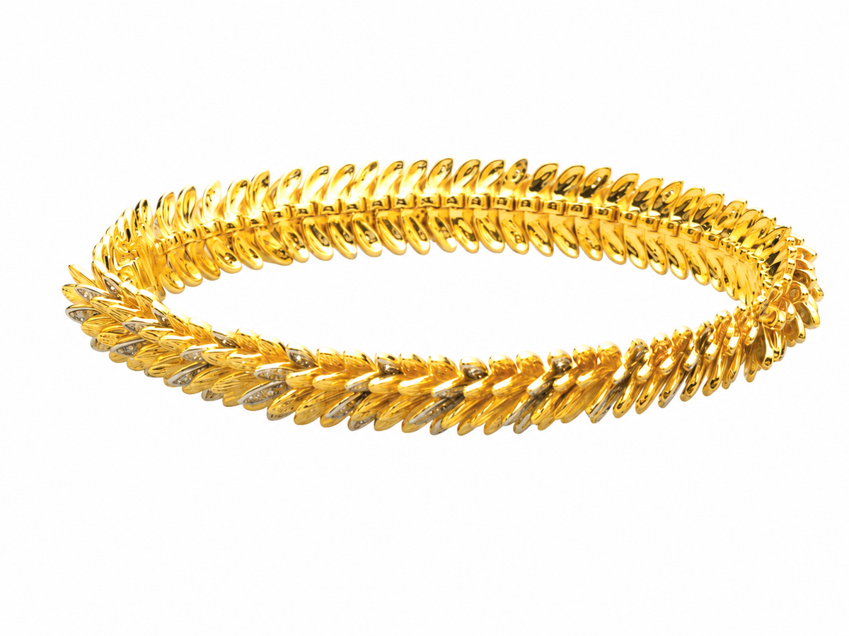 Two-Tone Golden Feather Wheat Bracelet, Plated Copper, 15 cm - V-1005