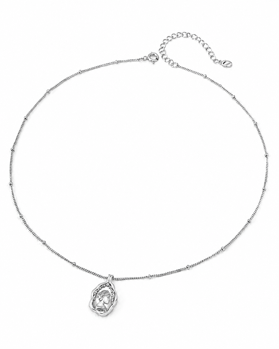 Queen Mother-of-Pearl Pendant Necklace, 18K Gold/White Gold-Plated 925 Sterling Silver, 40+6 cm - V-1055