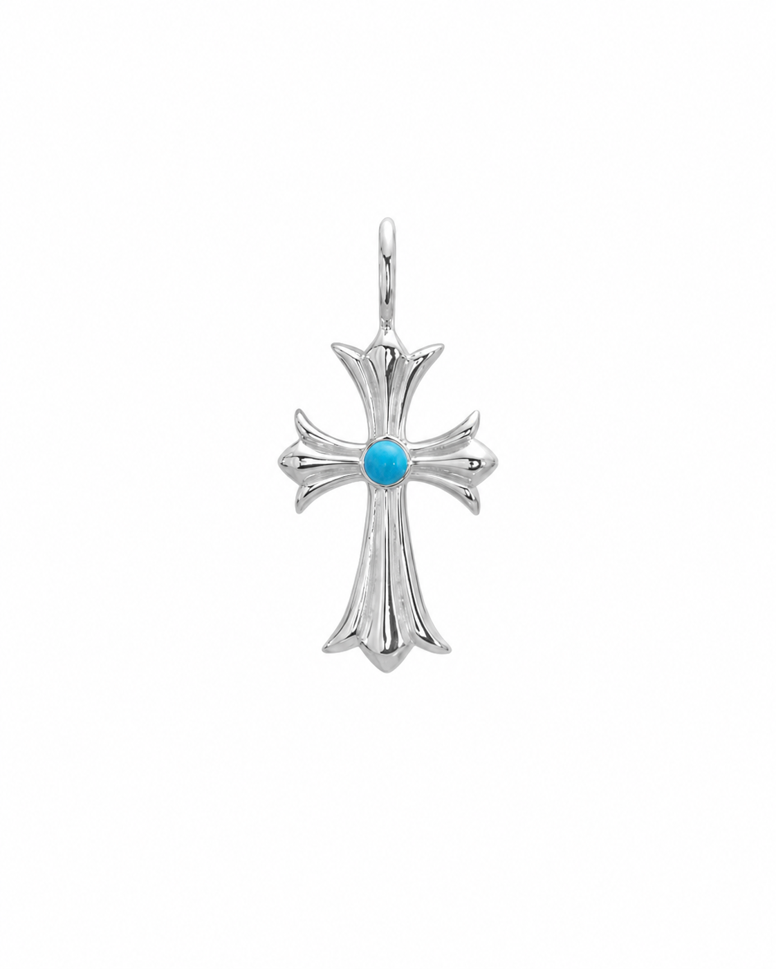 Stabilized Turquoise Cross Pendant, Rhodium-Plated 925 Sterling Silver, 2.5 cm - V-1037