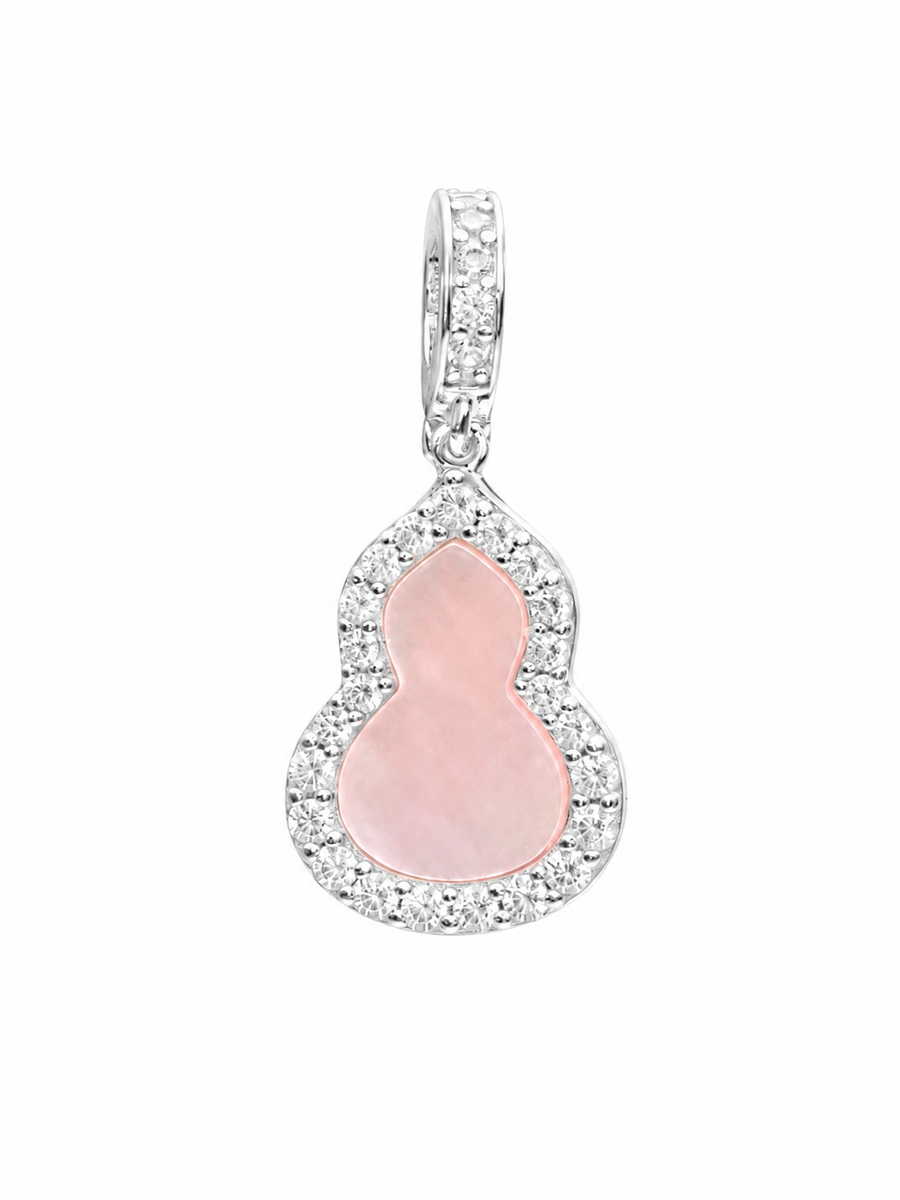 Pink Mother-of-Pearl Gourd Pendant, Rhodium-Plated 925 Sterling Silver, 2.3 cm - V-1039